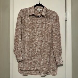 Halston button up long sleeve blouse brown size S